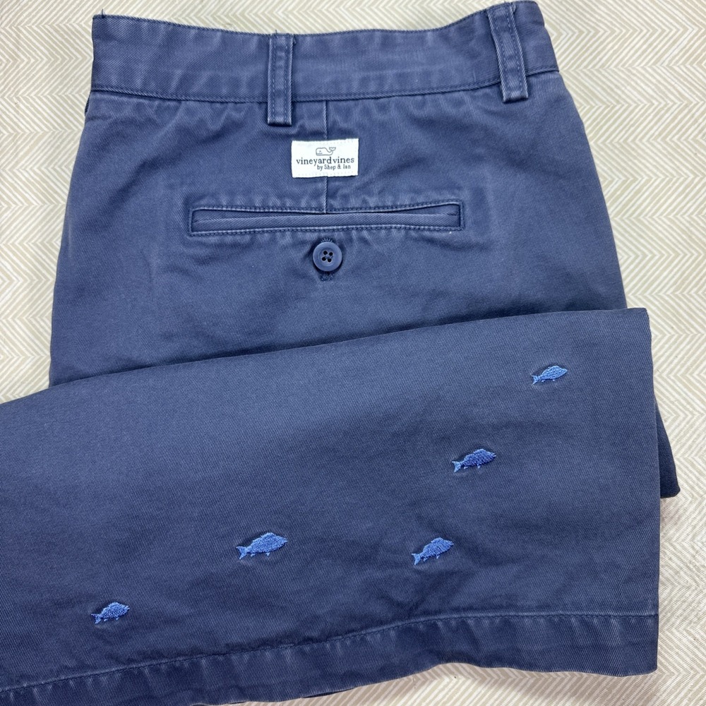 Vineyard Vines Chino Shorts 40x9 Mens‎ Embroidered Boat Fish Club Short Blue